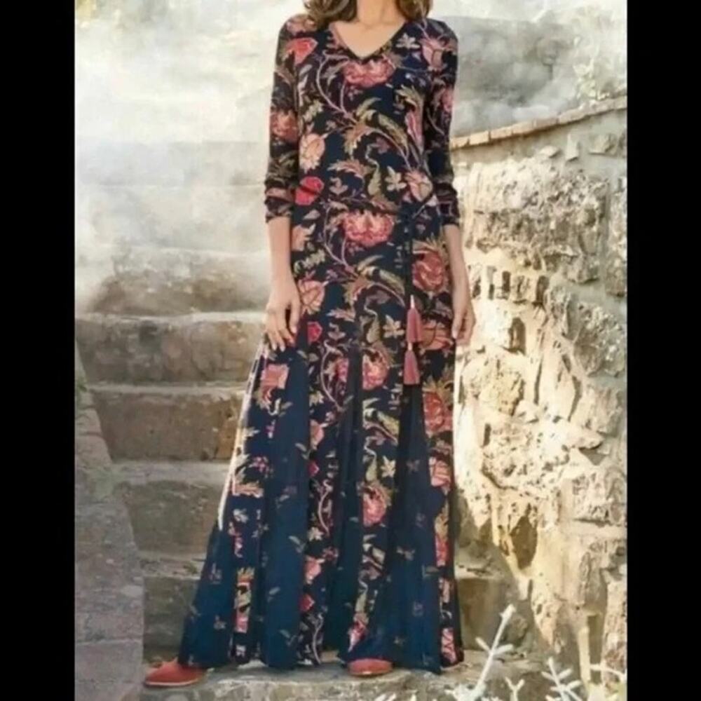 Soft Surroundings Prestwick Black Floral Dress Women's Small Mermaid Hem Gored